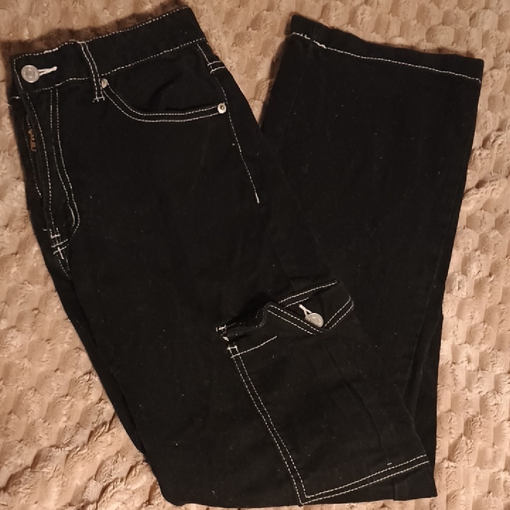 Black Cargo Jeans with Contrast White Stitching